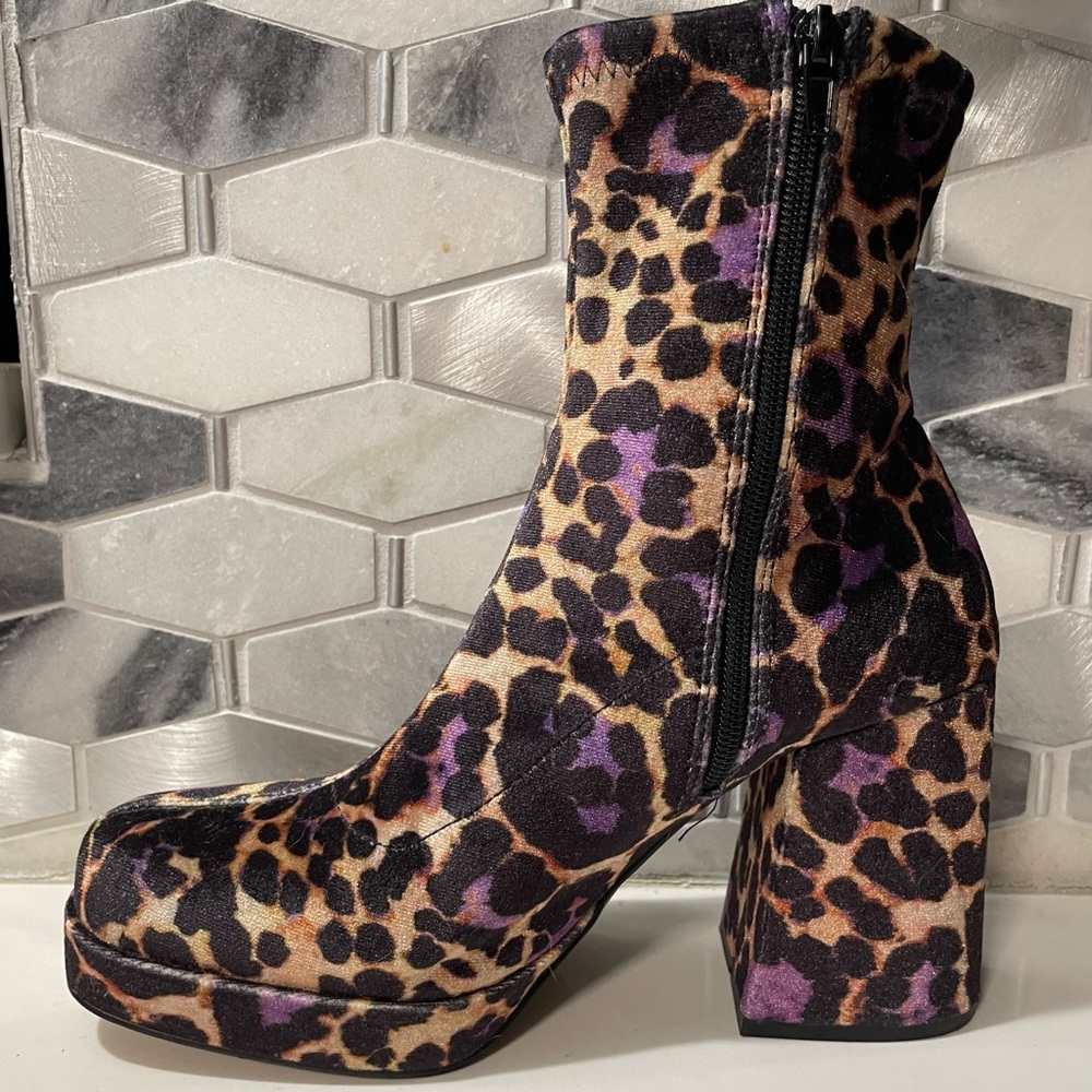 Betsey Johnson Purple and Black Leopard Heeled Boots
